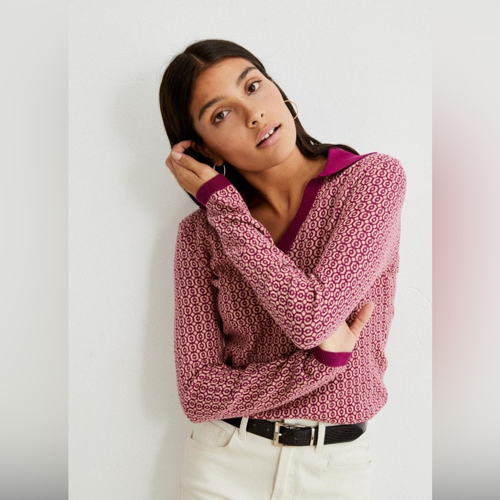 Ese O Ese Cotton Collared Sweater with Circle Pattern in Magenta & Pink. Size L
